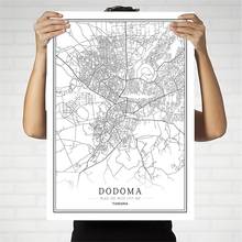 Tanzania Creative city map Dodoma Abstract Canvas Paintings Black and white Wall Art Print Poster Picture Home Decoration 2024 - buy cheap