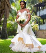 Русалки размера плюс свадебное платье с жемчугом с атласной отделкой, украшенные африканского дизайнера Страна Свадебные платья 2024 - купить недорого