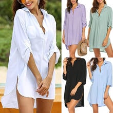 New Fashion Women Swimsuit Cover Ups Shirts, Ladies Bathing Suit Cover Ups Mini Dress Bikini Beach Tunic Tops 2024 - buy cheap