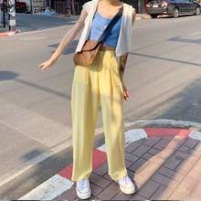 Harajuku-pantalones de pierna ancha para mujer, pantalón de estilo coreano, holgado, liso 2024 - compra barato