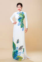 Aodai-vestido cheongsam de dos piezas, ropa a medida de vietnam, cheongsam, cultivar la moral, hojas pintadas a mano, mariposa 2024 - compra barato