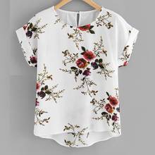 Blusa con estampado Floral para mujer, jersey de cuello redondo, camisa de manga corta, ropa femenina 2024 - compra barato
