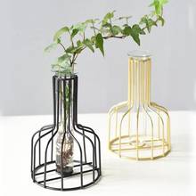 Железная ваза с покрытием для гидропоники, ретро, настольное украшение для дома, современный коридор, кабинет, железная ваза в форме фонаря в скандинавском стиле 2024 - купить недорого