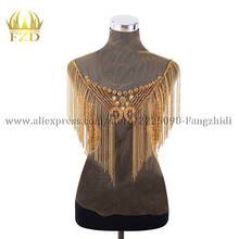 FZD 1 Piece Elegant gold color Fringe Handmade Sew On Rhinestone Patch Tassels Waterfall Dress Patch Bodice Applique for DIY 2024 - buy cheap