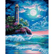 Diy 5D Diamond Painting Cross Stitch Seaside Scenery Lighthouse Embroidery Full Round Drill Mosaic  Rhinestones Home Wall Decor 2024 - buy cheap