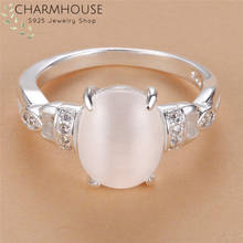 Anel de prata refinada 925, anel de dedo com pedra de lua para mulheres, joia de casamento e noivado com strass 2024 - compre barato
