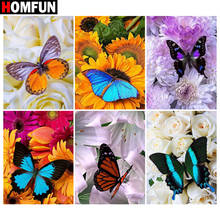 HOMFUN-pintura de diamante "mariposa flor", punto de cruz, foto personalizada, bordado de diamantes cuadrados y redondos, decoración del hogar 2024 - compra barato