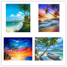 Pintura de diamante completo 5d Diy, paisaje de Navidad, puesta de sol, playa, puesta de sol, punto de cruz, mosaico de diamantes, manualidades, regalo de Navidad 2024 - compra barato