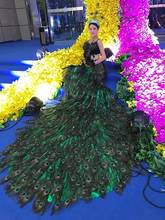 Disfraz de pluma de pavo real, modelo show, pasarela, cola larga, actuación personalizada, disfraces folclóricos chinos 2024 - compra barato