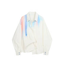 Женская хлопковая блузка с отложным воротником, однотонная Повседневная рубашка в Корейском стиле с длинным рукавом и принтом, новинка 2021 2024 - купить недорого