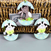 Pingentes de ovos de madeira de páscoa, 2 peças ornamentos de suspensão artesanal de coelho para decoração de festa de páscoa 2024 - compre barato