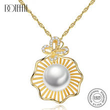DOTEFFIL New Real 925 Silver Gilt Chain Pearl Necklace Pendant Natural Freshwater Pearl Jewelry Link Party Women Gift Wholesale 2024 - buy cheap
