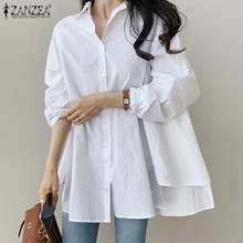 Zanzea, camisas assimétricas elegantes, blusa feminina de manga longa casual e botão para mulheres, tops túnicas para primavera 2021 2024 - compre barato