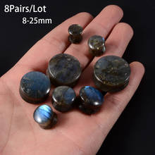 16Pcs Saddle Ear Flesh Tunnel Plug Labradorite Glow Stone Expander Gauge Piercing Double & Single Flare Stretchers Body Jewelry 2024 - buy cheap