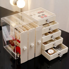 Joyero transparente con cajón, caja de almacenamiento a prueba de polvo, para tocador, estante de exhibición Vertical 2024 - compra barato