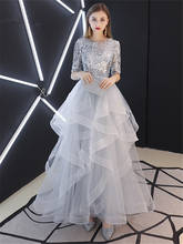 Evening Dress 2019 Real Sequins Half Sleeve Tiered Hems Evening Gowns Gray Party Dresses robe de soiree 2024 - buy cheap