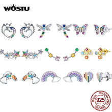 WOSTU 925 Sterling Silver Colorful Stud Earrings Rainbow Unicorn Star Butterfly Earrings For Women Fashion Silver Jewelry Gift 2024 - купить недорого