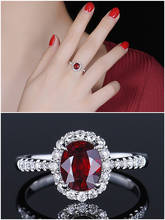 Moda chique vermelho cristal rubi pedras preciosas anéis de diamantes para as mulheres branco ouro prata cor jóias bague bijoux presentes acessórios 2024 - compre barato