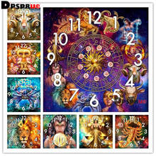Dpsprue With Clock Full Drill 5D Diy Square Round Diamond Painting Cross Stitch 12 Constellations Mosaic 3d Embroidery Gift A186 2024 - buy cheap