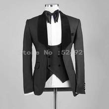 Groomsmen Dark Grey Groom Tuxedos Shawl Black Velvet Lapel Mens Suits Wedding Best Man 3 Pieces ( Jacket+Pants+Vest+Tie ) C833 2024 - buy cheap