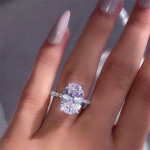 Moonrocy cz anéis de casamento cor de prata oval cristal anel de promessa para mulheres ol meninas joias de festa atacado 2024 - compre barato