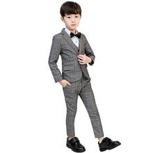 Children's Plaid Dress Suit Sets Flower Boy Host Speech Wedding Costume Kids Tuxedo Vest Shirts Pants Bowtie Clothes Set 2024 - buy cheap