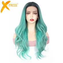 Ombre Green Blonde Synthetic Lace Front Wigs 13X4 Frontal Hair Wig For Black Women Free Part X-TRESS Long Body Wave Hairpiece 2024 - buy cheap