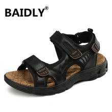 Summer Men Sandals Genuine Leather Men Casual Shoes Outdoor Men Leather Sandals for Men Beach Shoes Roman Shoes Plus Size 38-46 2024 - buy cheap