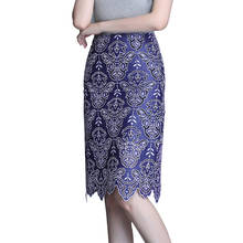 large size OL skirt business women office lady midi pencil skirt sexy floral lace skirt high waist blue white with zipper 2024 - buy cheap