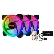 Ventilador de refrigeración LED RGB de 120mm, 12V con Control remoto para carcasa de ordenador, PC y CPU, paquete de 3 unidades 2024 - compra barato