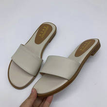 New women slippers 100% Genuine leather 1.5cm flat slipper open toe women sandals  black  yellow ladies casual shoes woman 2024 - buy cheap