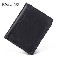 JOGUJOS Genuine Leather Man RFID Wallet Crazy Horse Leather Men Wallet Stitching Black Coin Purse Money Credit Card Holder Purse 2024 - buy cheap