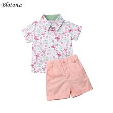 Blotona verão da criança do bebê meninos crianças flamingo impresso camisa topos + shorts calças cavalheiro outfits conjuntos casuais 1-6y 2024 - compre barato