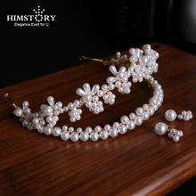 Himstory-Diadema nupcial de perlas hecha a mano para mujer, Tiara, joyería romántica, diadema de boda, accesorios, tocado 2024 - compra barato