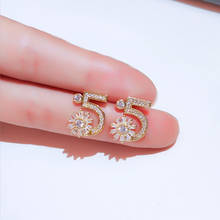 Luxury famous design flower number 5 earrings female rhinestone exquisite party earring 2024 - buy cheap