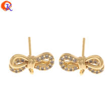 Cordial Design 20Pcs 7*12MM Jewelry Accessories/CZ Earrings Stud/Hand Made/Bowknot Shape/Genuine Gold Plating/DIY Findings 2024 - buy cheap