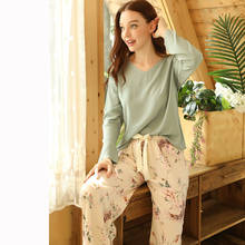 2020 Summer And Spring New  Ladies Fresh Style Pajamas Set Women Comfort Loose Full Sleeve Top+Floral Print Pants 2Pcs Homewear 2024 - buy cheap