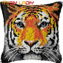 Latch Hook Cushion Tiger Face Pre-Printed Canvas Cushion Front Acrylic Yarn Crochet Pillow Case Kits Sofa Bed Pillows Home Decor 2024 - buy cheap