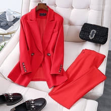 Elastic High Waist Buttons Casual Blazer Pants Suits Women Streetwear Office Blazer Female Summer New Fashion Long Pants 5XL 2024 - buy cheap