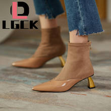 Anke boots de salto alto com elástico, plus size, 34-43, estilosa, bico ponteagudo, tornozelo estranho, sapatos de salto alto, mulheres, meias, botas femininas 2024 - compre barato