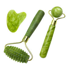 Gua sha-kit de rolo de jade para massagem facial, pedra de jade natural com rolinhos e raspador para massagem facial, anti-envelhecimento, anti-rugas, para mulheres 2024 - compre barato