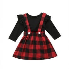 Baby Girls Clothes Outfits Fall Winter T-shirt+Overall Tutu Plaid Strap Dress Set 2024 - buy cheap