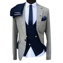 Light Grey Business Party Formal Men Suit Burgundy Vest Pant 3 Piece Custom Made Groom Wedding Tuxedos For Men 2024 - buy cheap