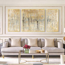 Pintura da lona moderna luz de luxo árvores ouro abstracto tripartite posters quadros da arte parede para sala estar cabeceira decoração 2024 - compre barato
