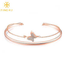 FINE4U B495 Women's Multi-Layers Link Chain and Cuff Bracelet CZ Crystal Cute Butterfly Charm Bracelet for Women Girls 2024 - buy cheap