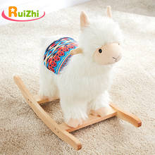 Ruizhi Crianças Bonito Alpaca Cavalo De Balanço de Madeira Sólida Casa Bebê Cadeira De Balanço Cavalo De Madeira Crianças Brinquedos do Parque De Diversões Indoor RZ1108 2024 - compre barato