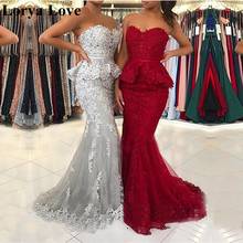 Gray/Red Mermaid Evening Dresses 2022 Women Formal Party Robe De Soiree Sleeveless Lace Sequin Applique Vestidos Long Prom Dress 2024 - buy cheap