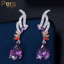 Pera Unique Designer Mix Color Purple Cubic Zirconia Crystal Long Dangle Drop Wing Women Earrings for Fashion Party Jewelry E430 2024 - buy cheap