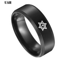 UAH 2018 New Black Titanium Steel Pentagram Star of David Cross Ring Men's Women Wedding Band Israel Jewish Jewelry 2024 - buy cheap