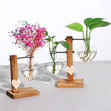 Скандинавская стеклянная пробирка, ваза, деревянная подставка, прозрачная стеклянная ваза, романтический держатель для гидропонных растений, фотодекор 2024 - купить недорого